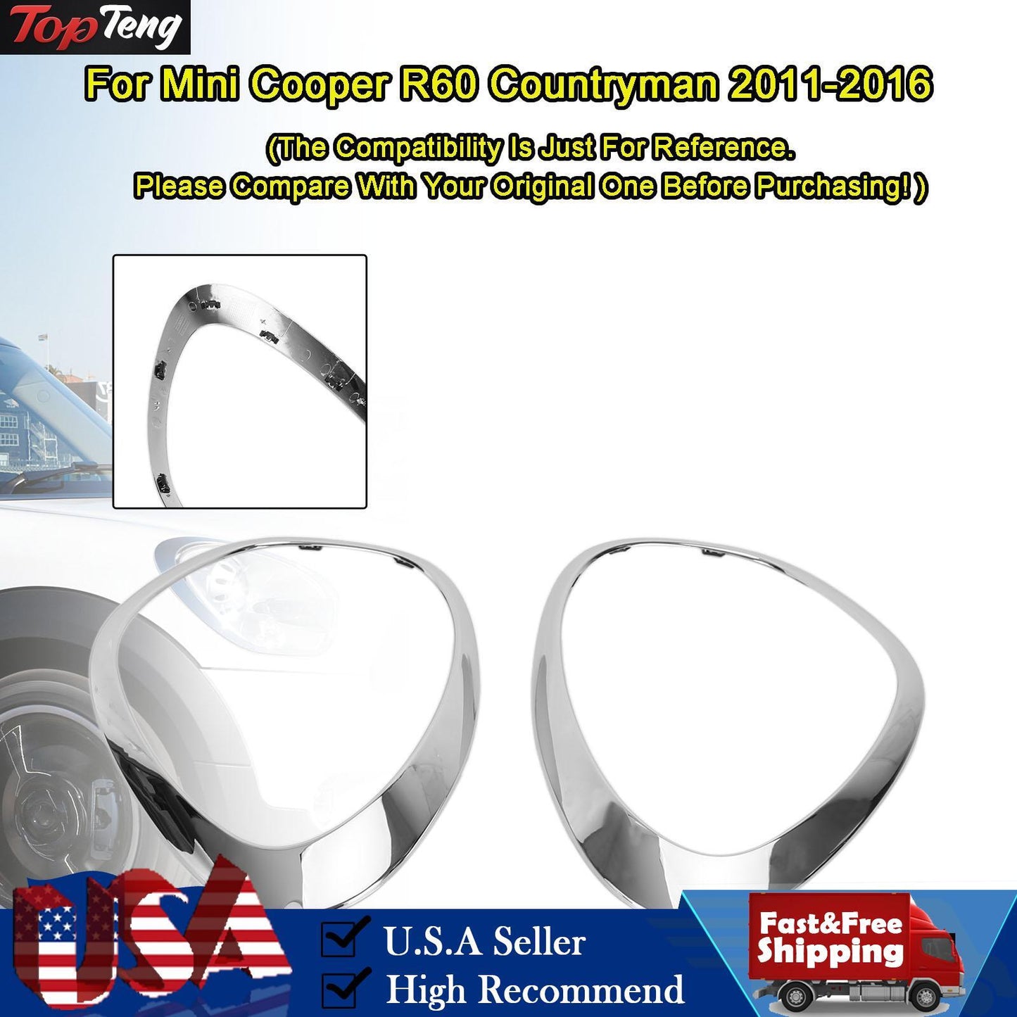2X Chrome Headlight Trim Ring Bezels For Mini Cooper R60 Countryman 2011-2016 15