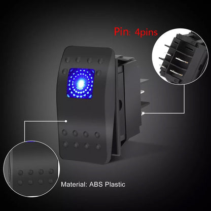 10PCS Waterproof Marine Boat Car Rocker Switch 12-24V SPST ON-OFF 4PIN Blue LED