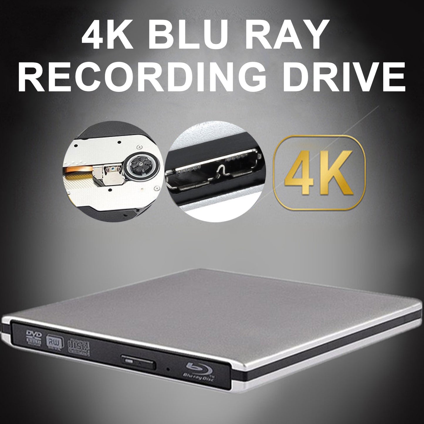 4K BD Burner External USB Super Slim DVD RW CD Writer Portable Drive Silver