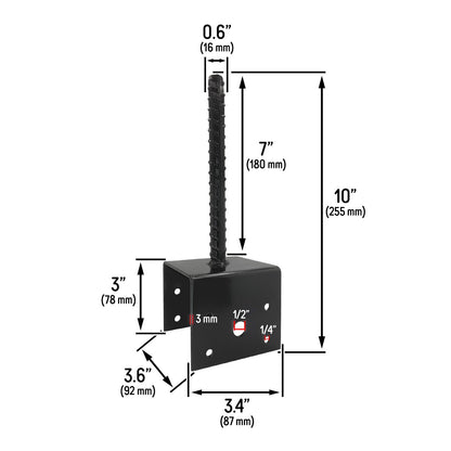 U Shaped 4x4 Deck Post Concrete Anchor Spike Fence Base, Black Powder Coated (2)