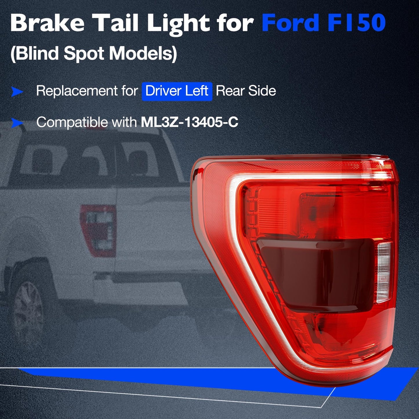 Driver Side LED Tail Light Brake Lamp W/Blind Spot 2021-2023 For Ford F150 F-150