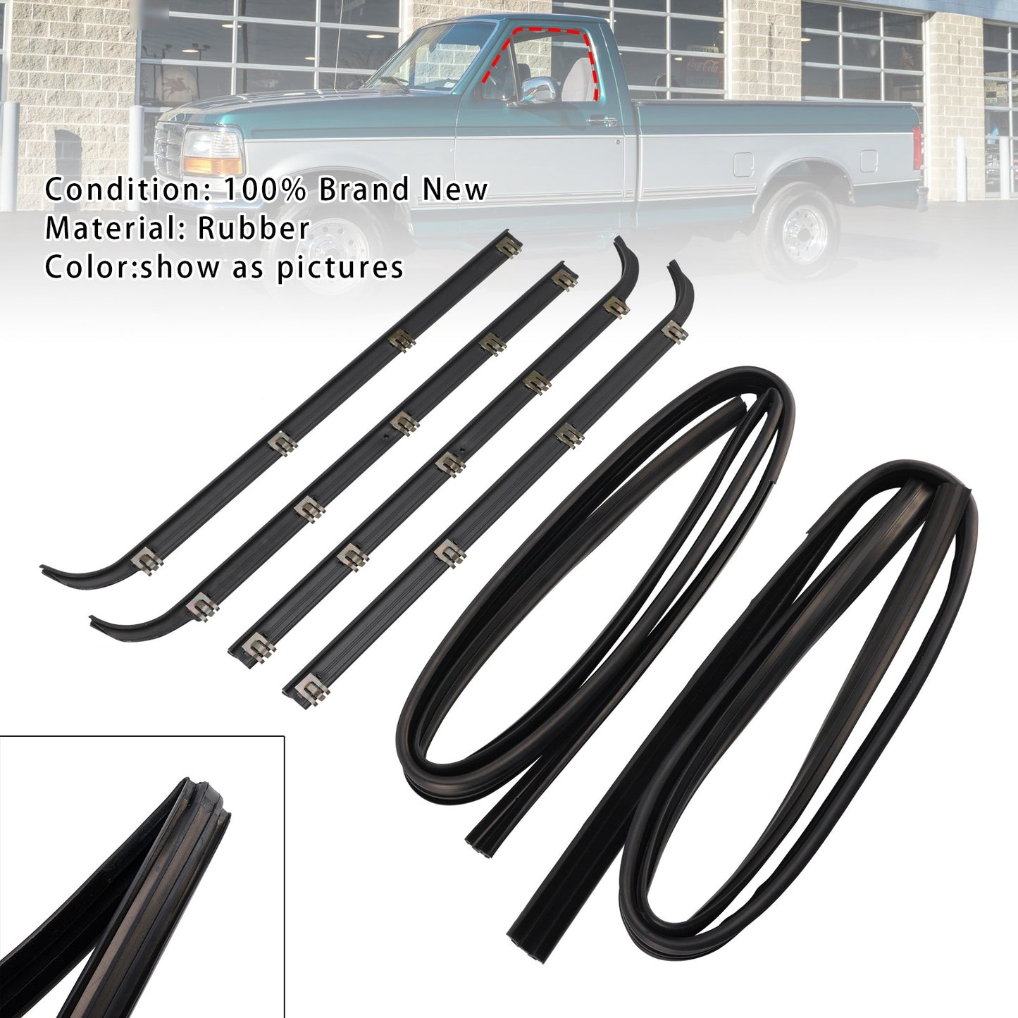 4PCS Door Window Seal Belt Weatherstrip+2PCS Seal Kit For Ford F150 F250 F350