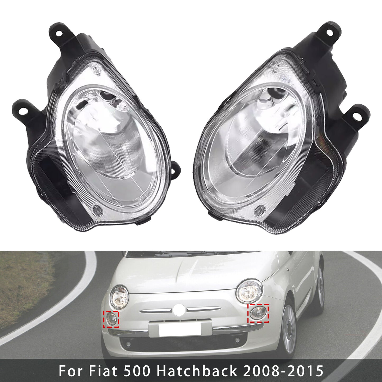 Left+Right High Beam Headlight Headlamp For Fiat 500 Hatchback 2008-2015