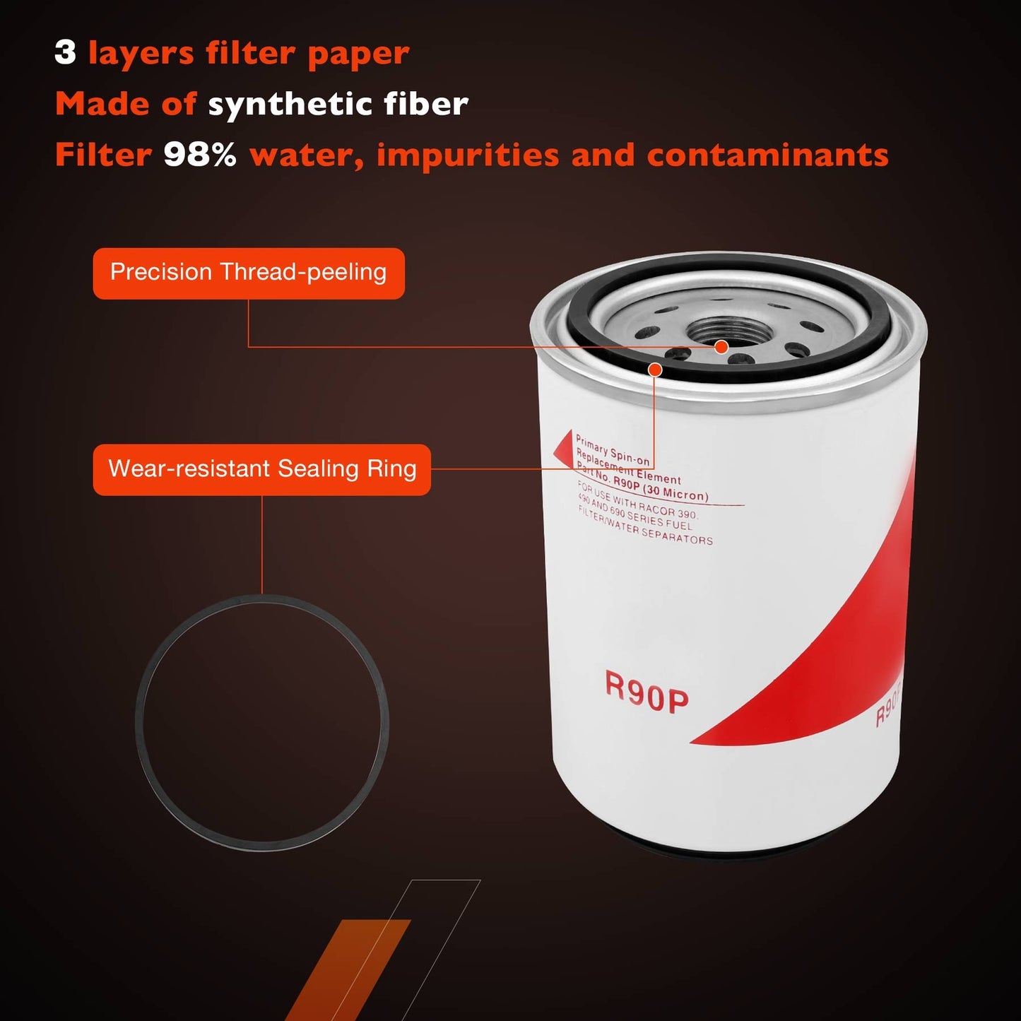 Fuel Filter Water Separator Spin-on Element For 390RC 490R 690R 790R Series R90P