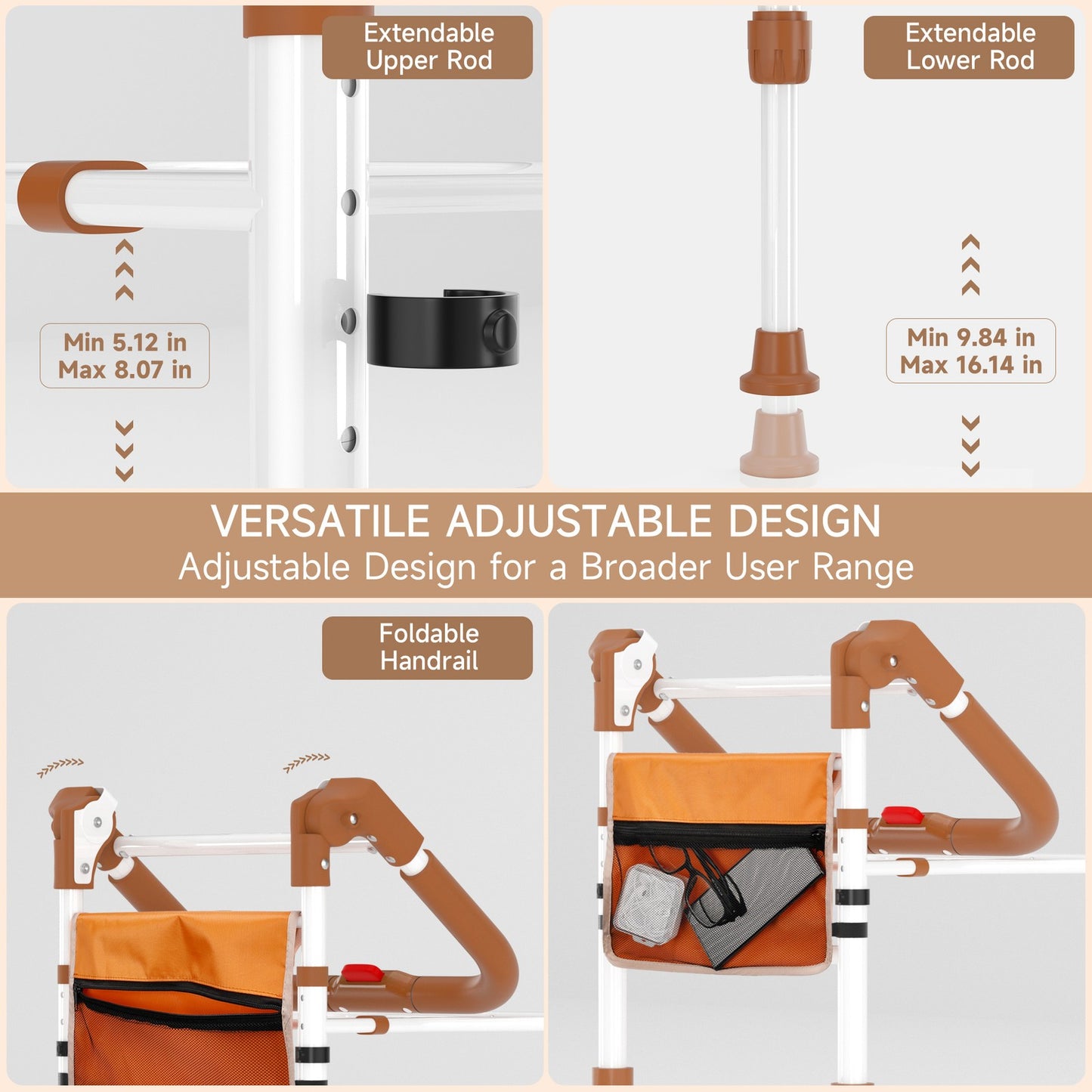 Foldable Bed Assist Rail w/ Pouch, Adjustable Height, 350LBS Support