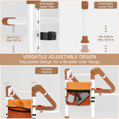 Foldable Bed Assist Rail w/ Pouch, Adjustable Height, 350LBS Support