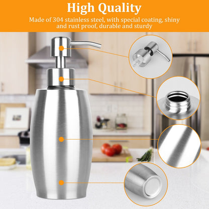 375ML Sink Soap Dispenser Kitchen Stainless Steel Hand Liquid Pump Lotion Bottle