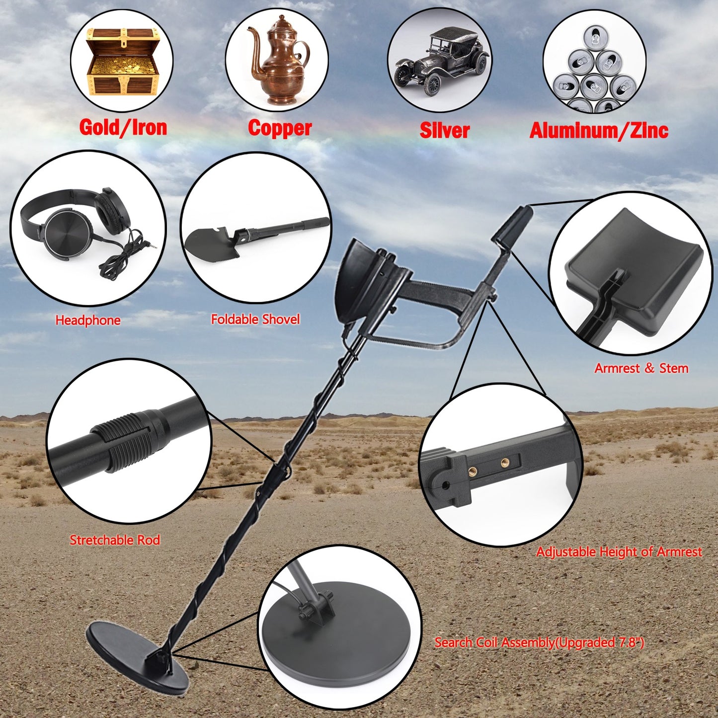 Metal Detector 7.8"  Hunter Deep Sensitive Come With Shovel