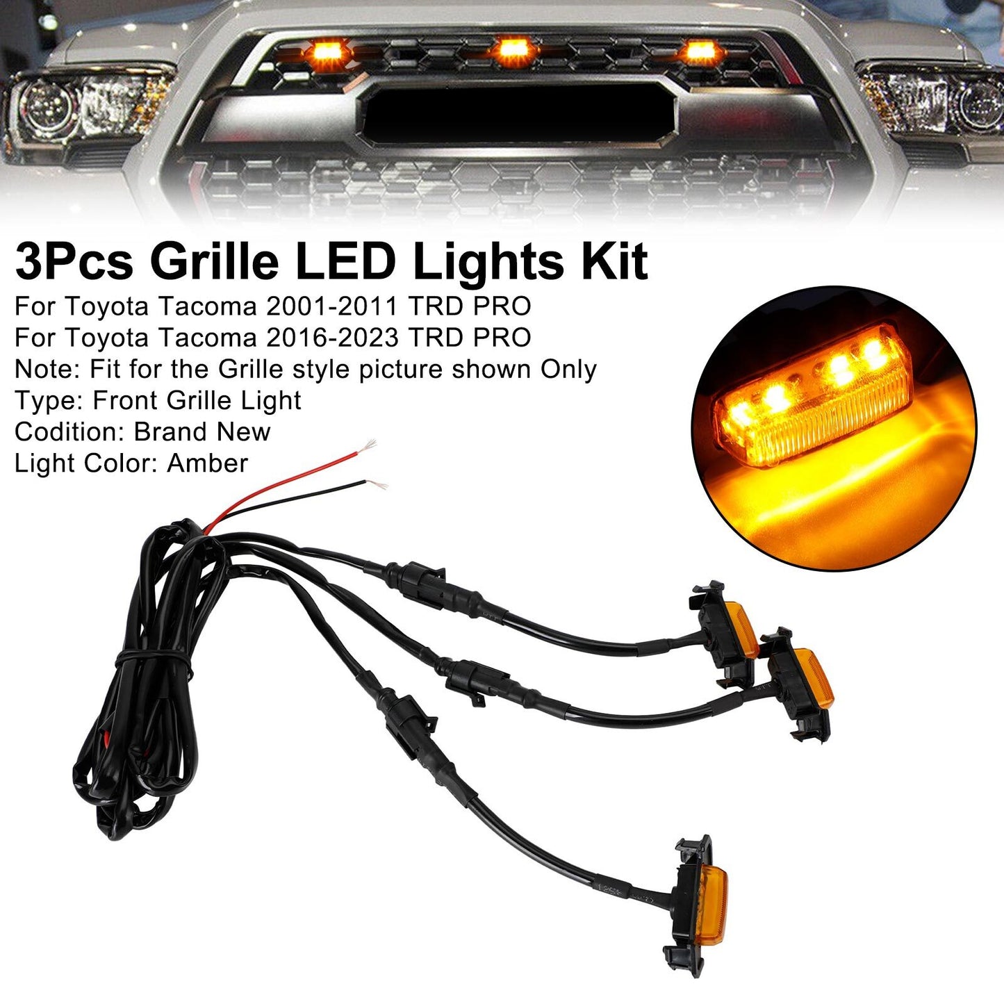??3PCS Front Bumper Hood Grille LED Lights For Toyota Tacoma 01-11 16-23 TRD PRO