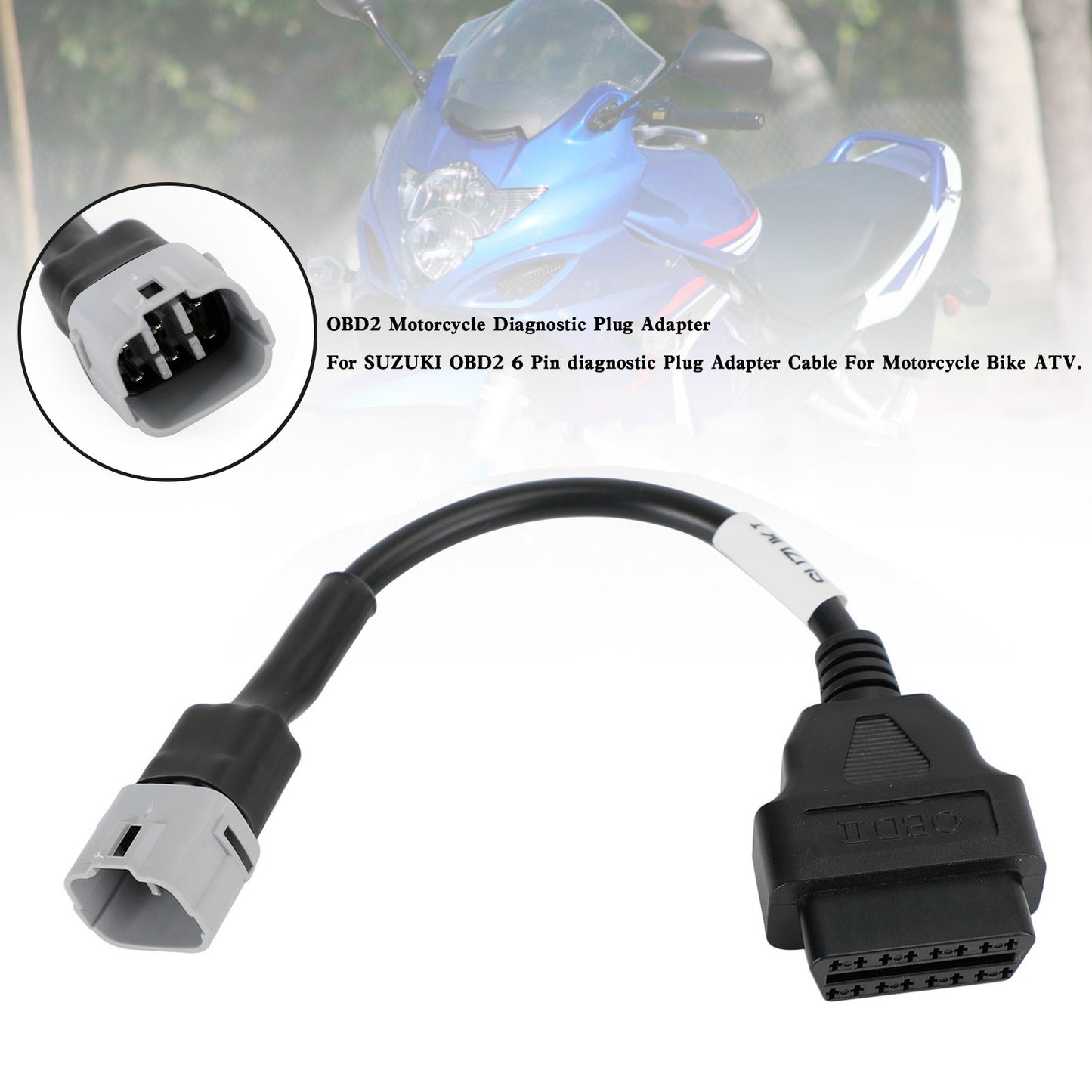 OBD2 6 Pin Diagnostic Plug Adapter For SUZUKI Motorcycle Scooter ATV Cable