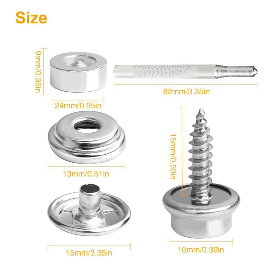 152Pcs Snap Fastener Boat Canvas Marine Screw Press Stud Cover Button Tool Kit