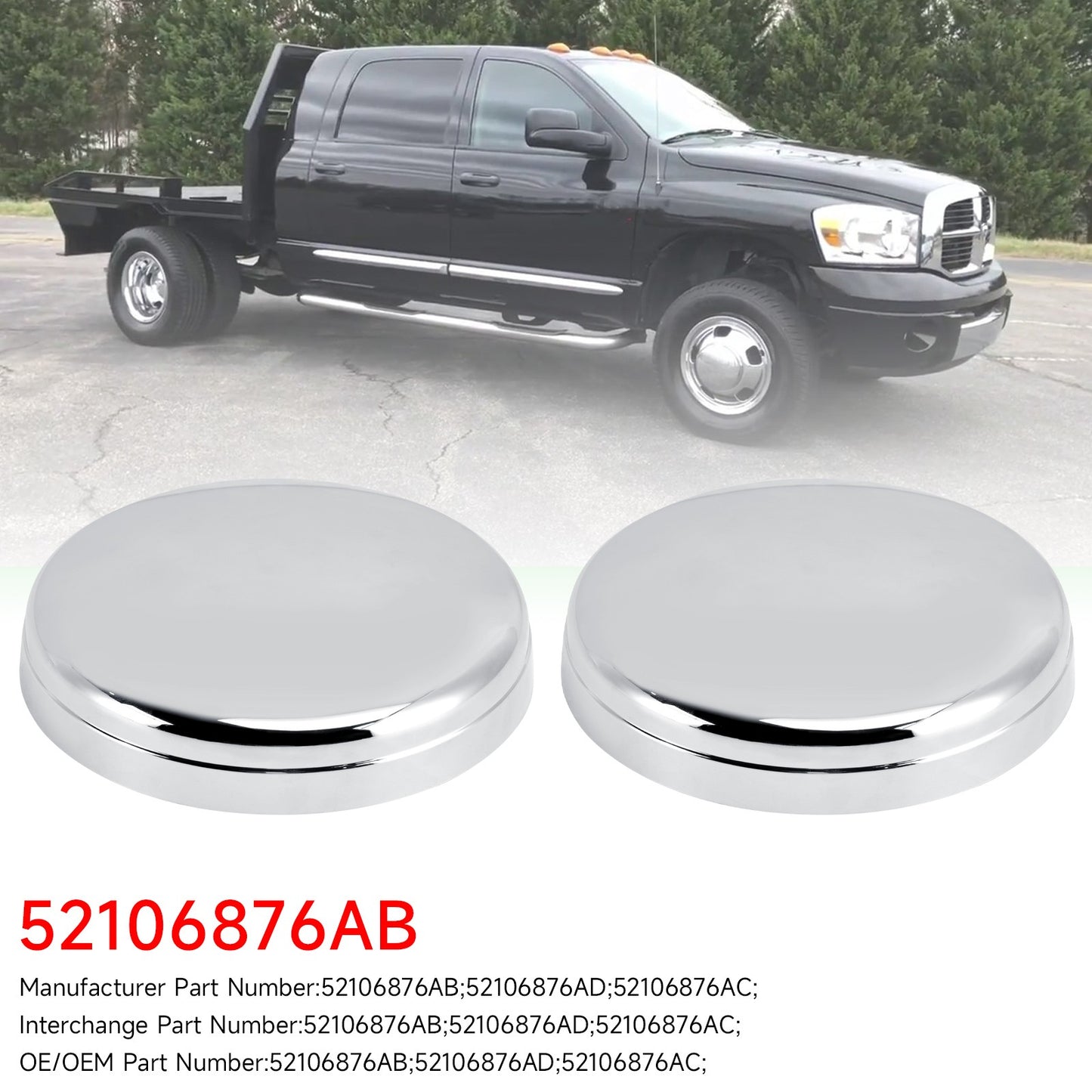 2X Front Center Hub Cap For Dodge Ram 3500 Pickup Dually 03-18 52106876AB