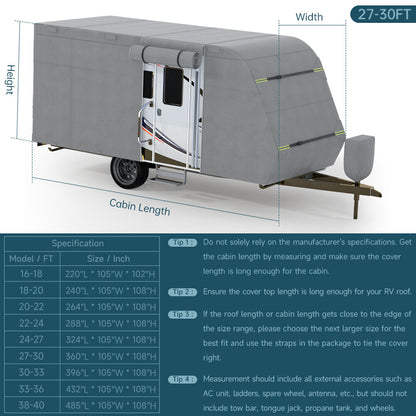 5-Layer Camper RV Cover 27'-30' Travel Trailer Windproof w/ Repair Patches