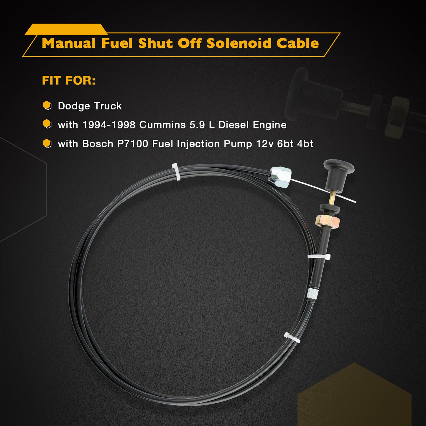 P7100 P-pump Manual Fuel Shut Off Solenoid Cable Kit For Dodge Cummins 12V 6/4bt
