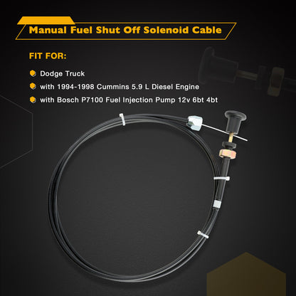 P7100 P-pump Manual Fuel Shut Off Solenoid Cable Kit For Dodge Cummins 12V 6/4bt