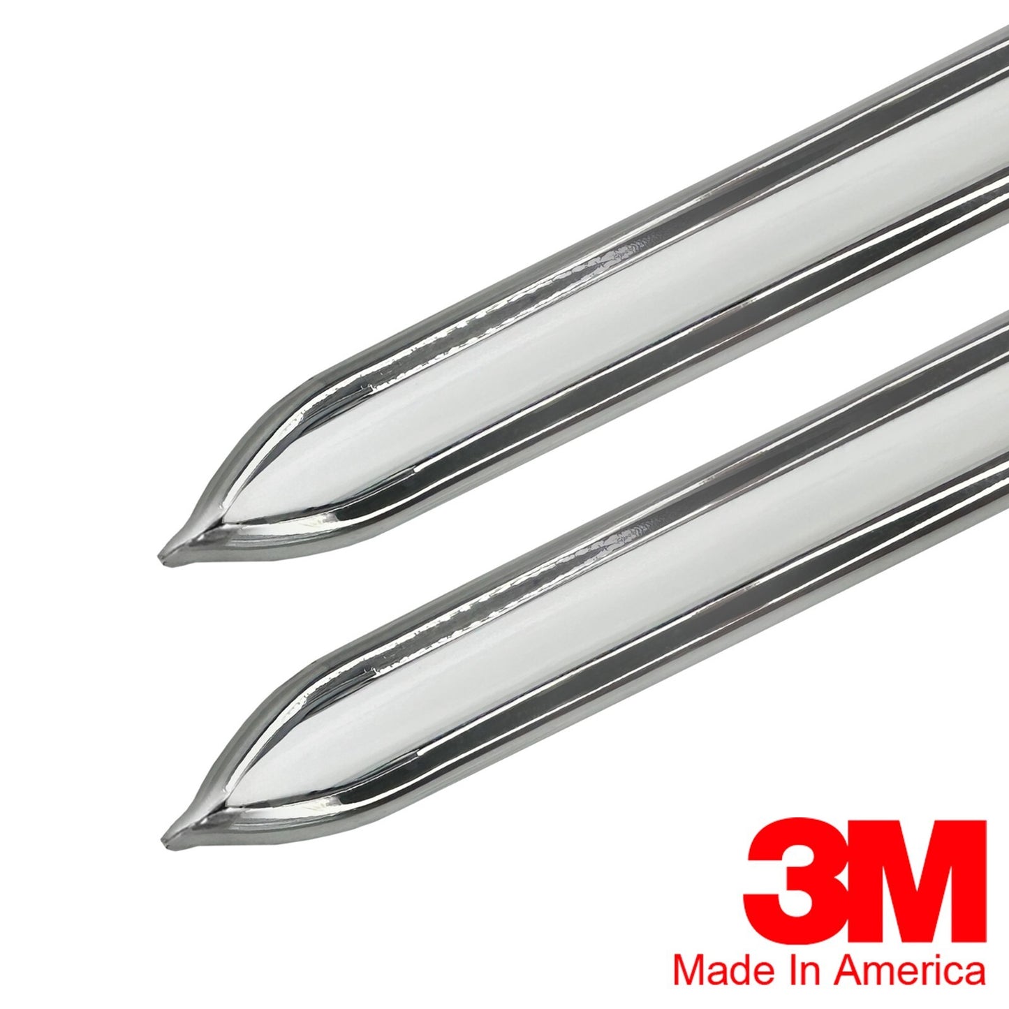 Vintage Style 7/8" White & Chrome Side Body Trim Molding - Formed Pointed Ends