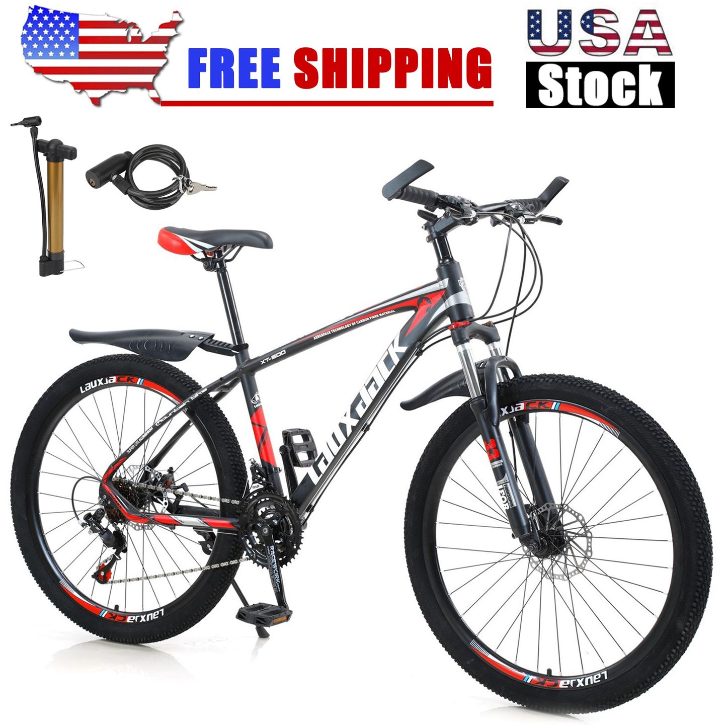 27.5 inches Wheels Adults Mountain Bike 21 Speed Bikes Bicycle MTB Black&Red