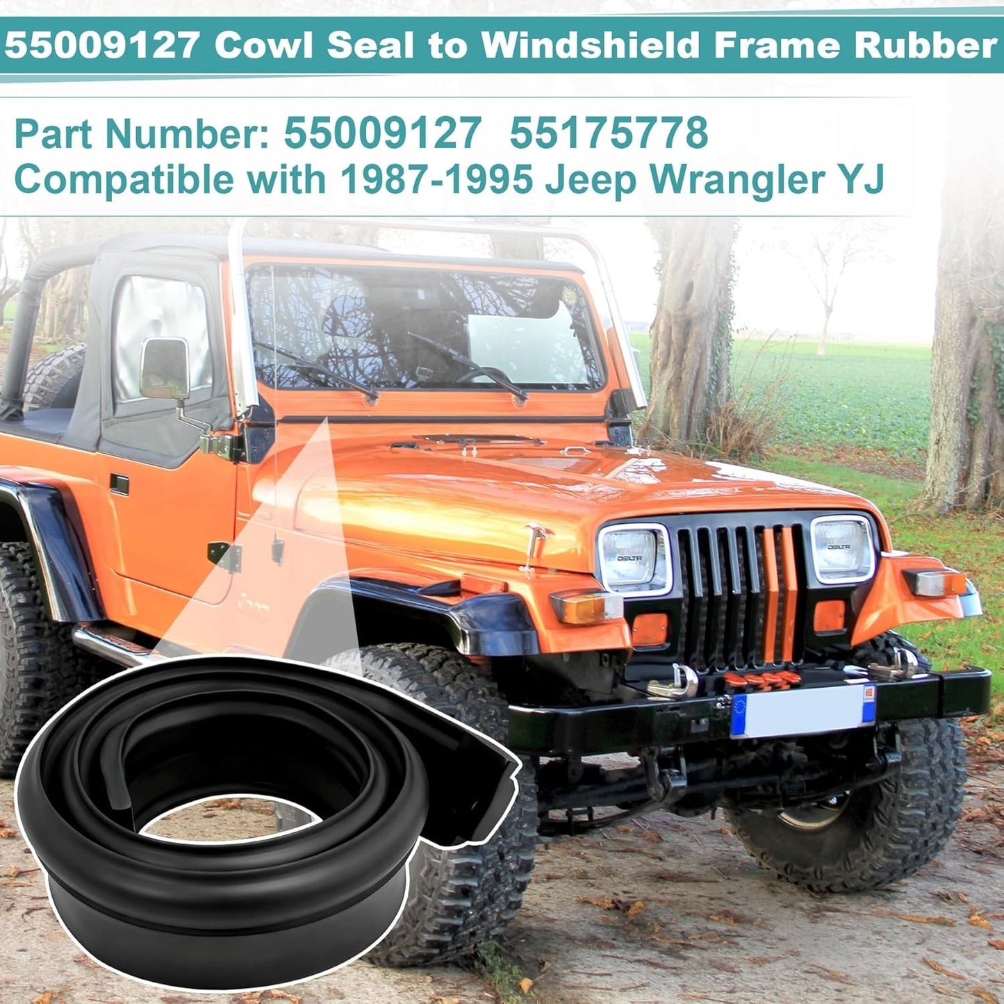FITS 87-95 JEEP WRANGLER YJ WINDSHIELD COWL RUBBER SEAL GASKET 55175778
