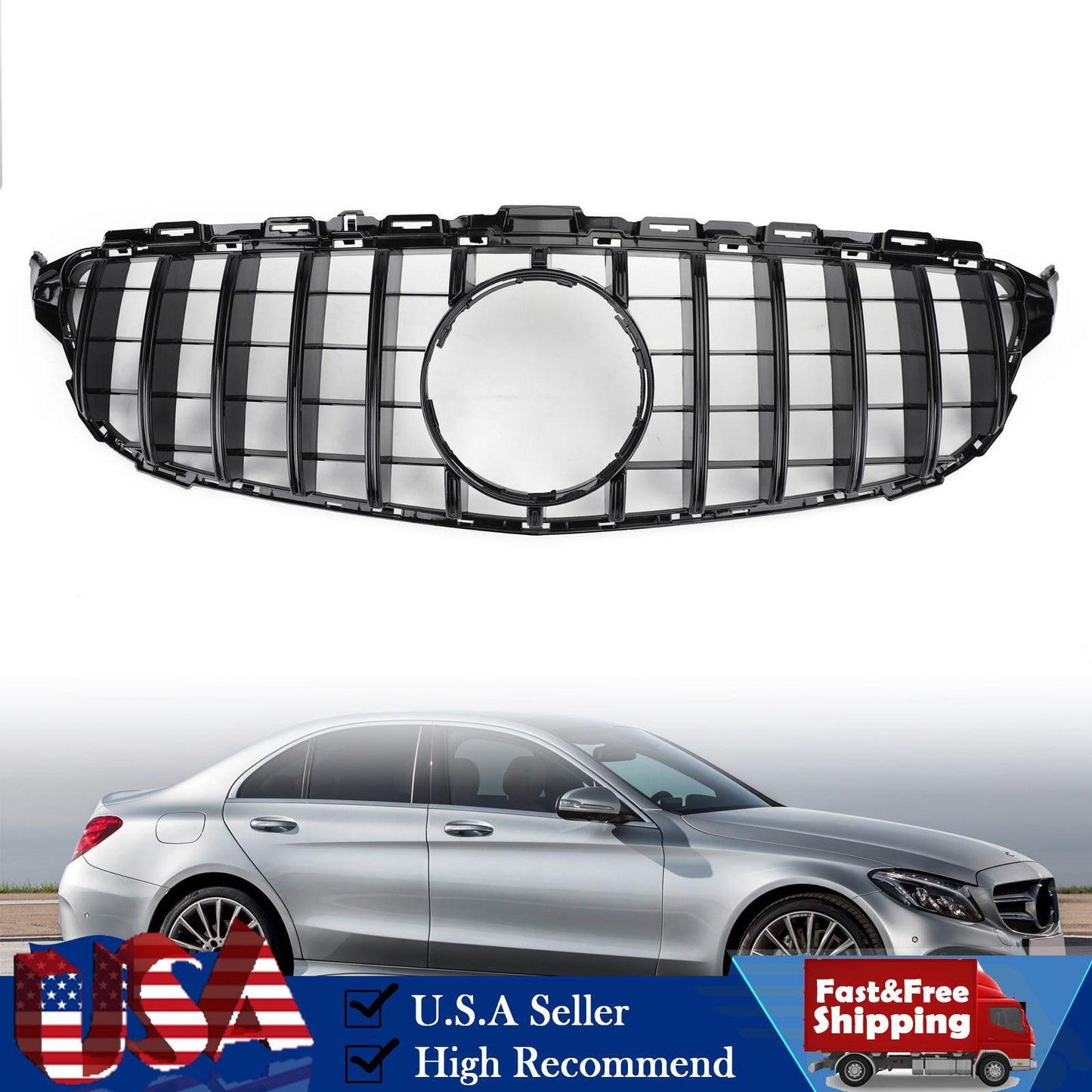 GTR Style Front Bumper Grill Grille fit Mercedes W205 C250 C300 C43 2015-2018