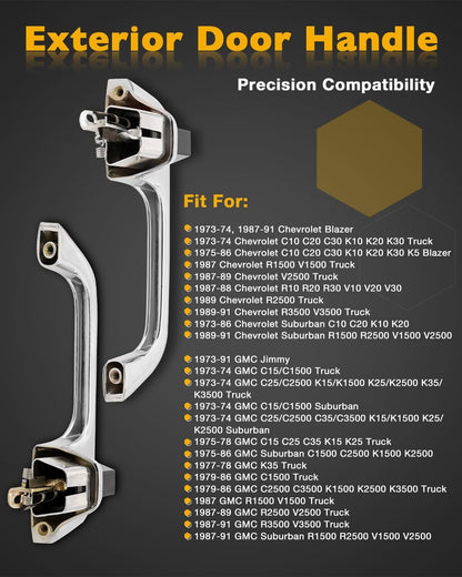 Chrome Metal Exterior Door Handle Set For 73-91 Chevy Blazer GMC C/K 1500 TRUCK