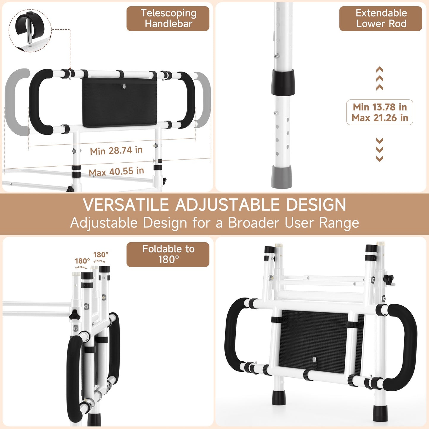 Foldable Bedside Handrail Mobility Aid Guard – No Drill Safety Support Rail