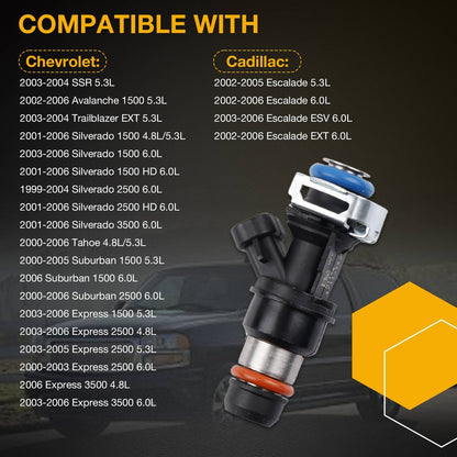 8x 25317628 Upgrade Fuel Injectors For 99-06 Chevy Silverado GMC 4.8L 5.3L 6.0L