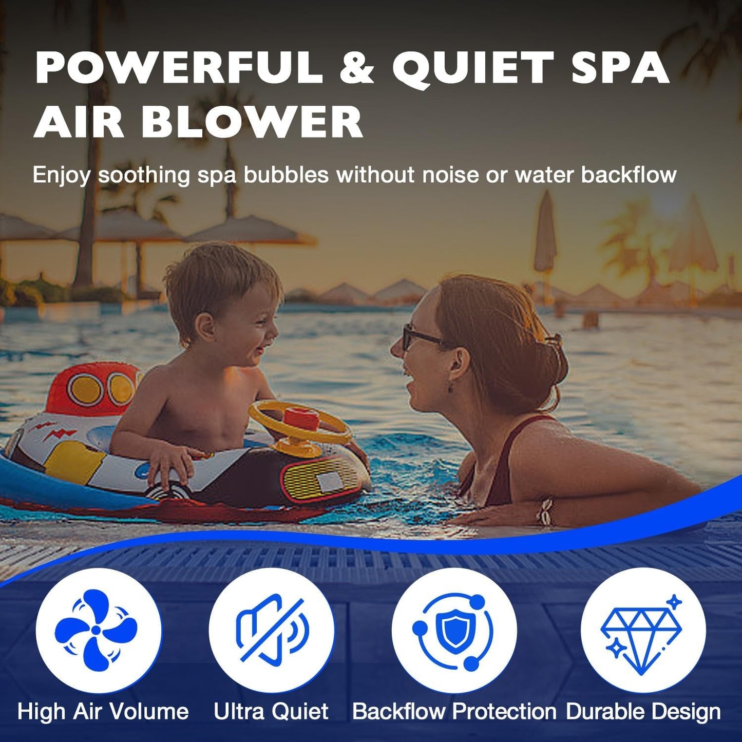 6315141 Pool Spa Blower For Air Supply Silencer 2" Plumbing 1-1/2HP 120V Hot Tub