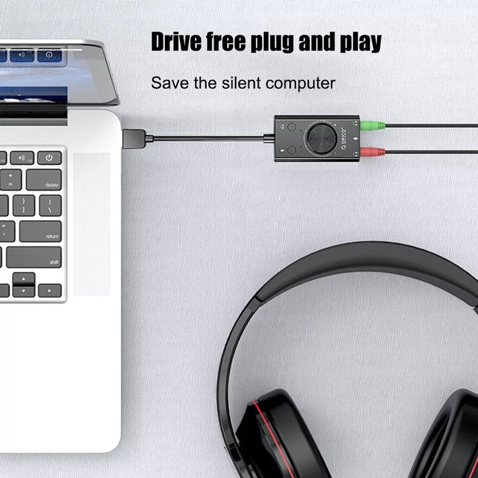 Black USB External Sound Card Virtual 7.1 Channel Adapter Plug For PC Laptop PS5