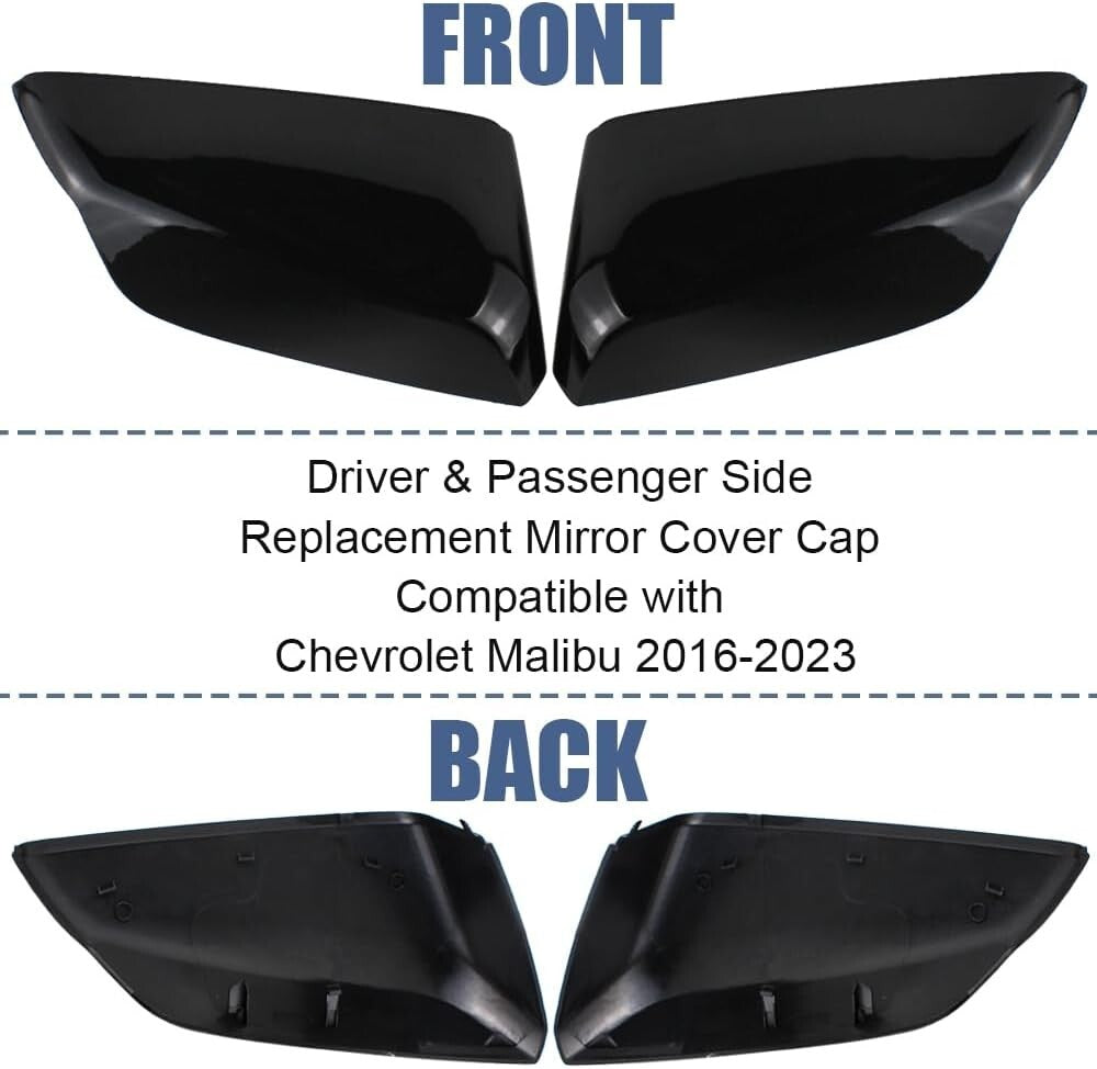 Driver & Passenger Side Mirror Cover Cap Glossy For Chevrolet Malibu 2016-2020
