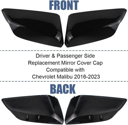 Driver & Passenger Side Mirror Cover Cap Glossy For Chevrolet Malibu 2016-2020