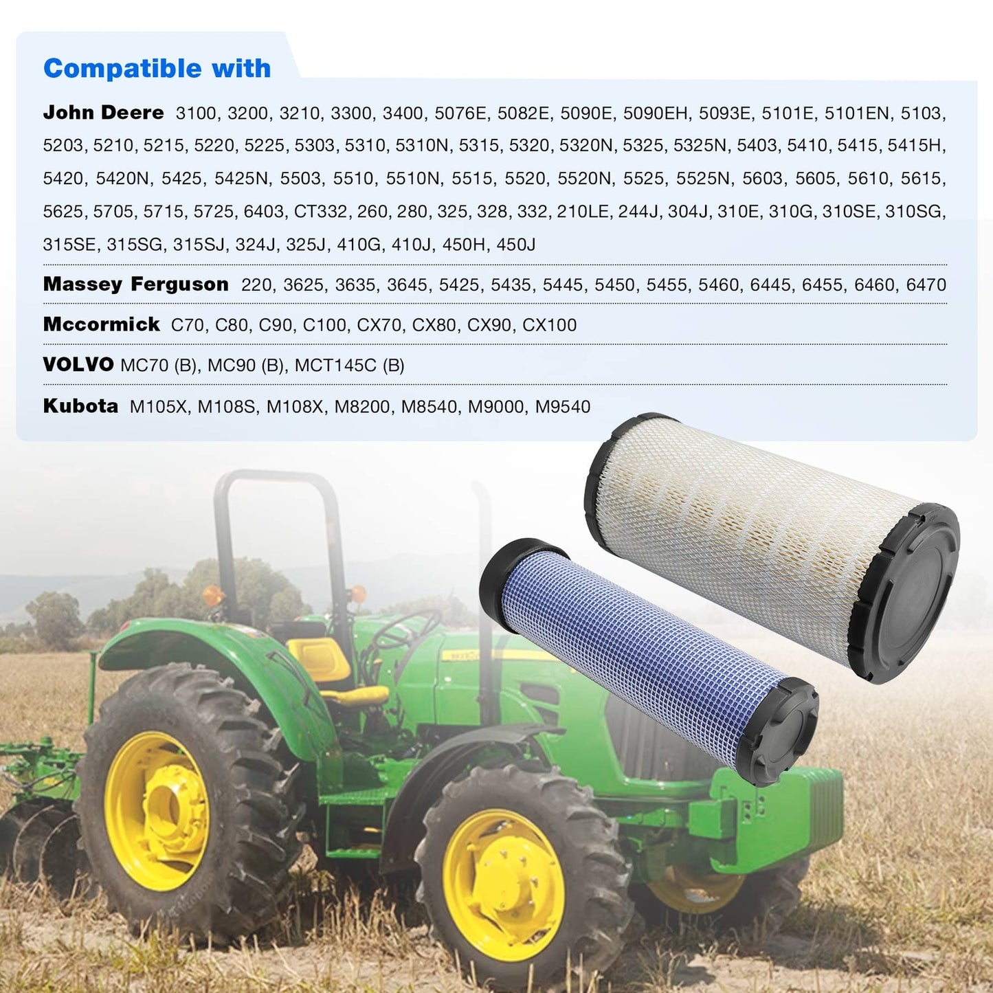 P828889 P829333 Air Filters Set Fits John Deere 5103 5203 Cat 416C 416D Kubota