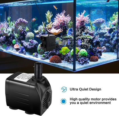 160GPH Aquarium Water Pump Adjustable Submersible Pump for Fish Tank Statuar