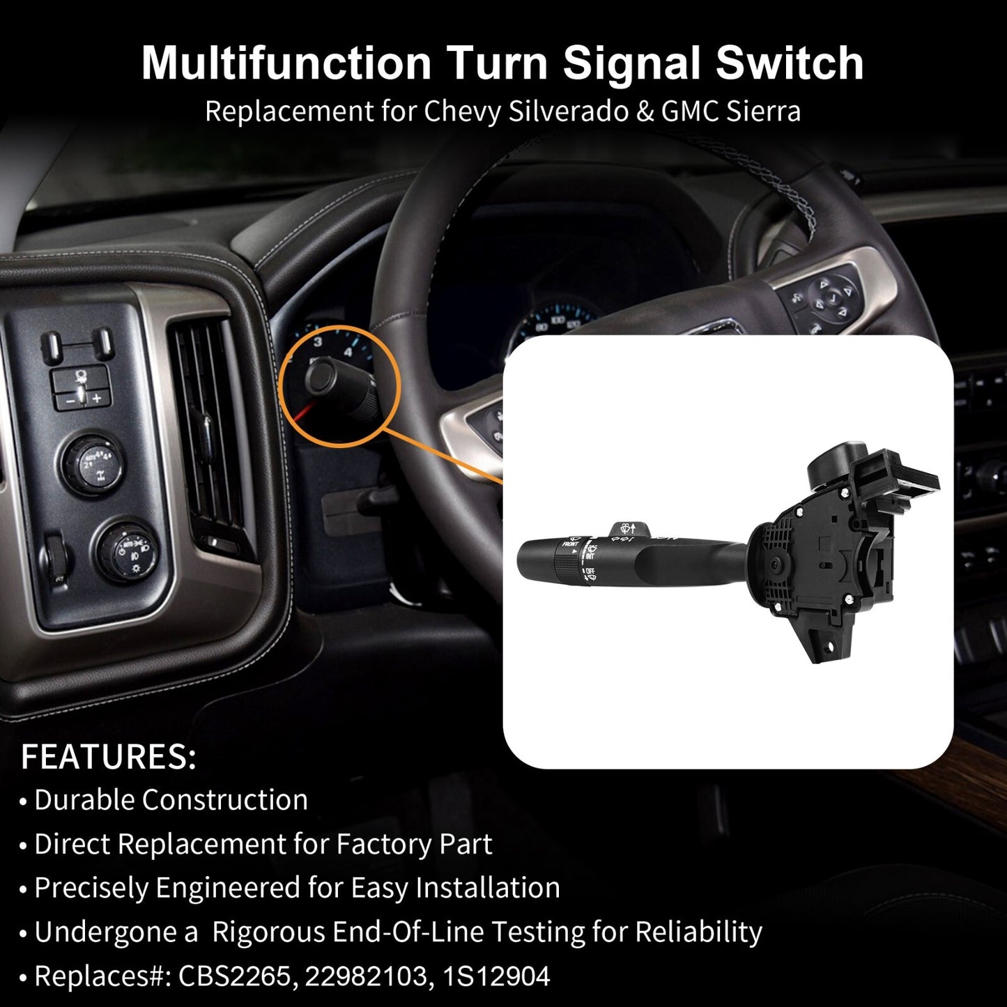 Turn Signal Wiper Hazard Switch for 2014-2021 Chevy Silverado GMC Sierra & More