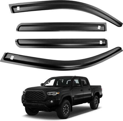 4Pcs Side Window Visor Rain Guards Deflectors For 2016-2023 Toyota Tacoma Black