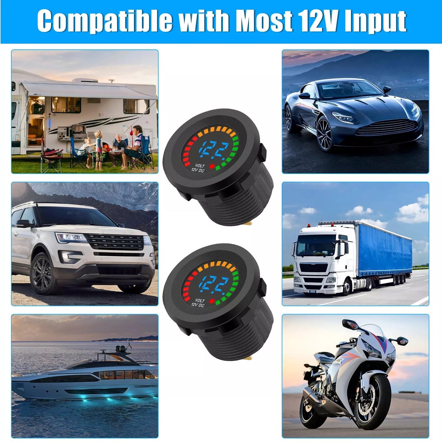2x Waterproof Car Battery Meter Voltmeter LED Digital Display Voltage Gauge 12V