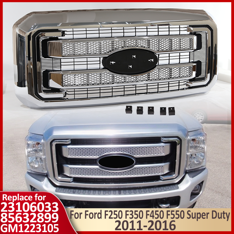 Chrome Front Bumper Grille For Ford F250 F350 F450 F550 2011-2016 Platinum Style