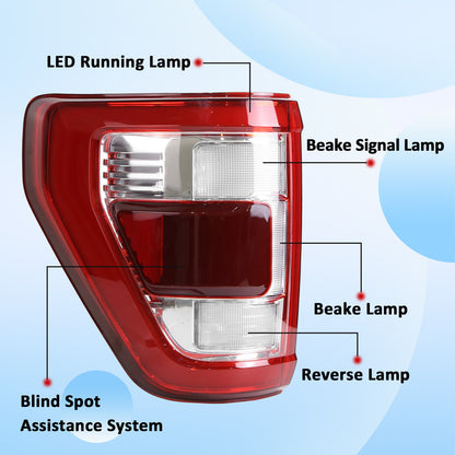 For Ford F-150 2021 2022 2023 LED Rear Tail Light Lamp w/ Blind Spot Left Side