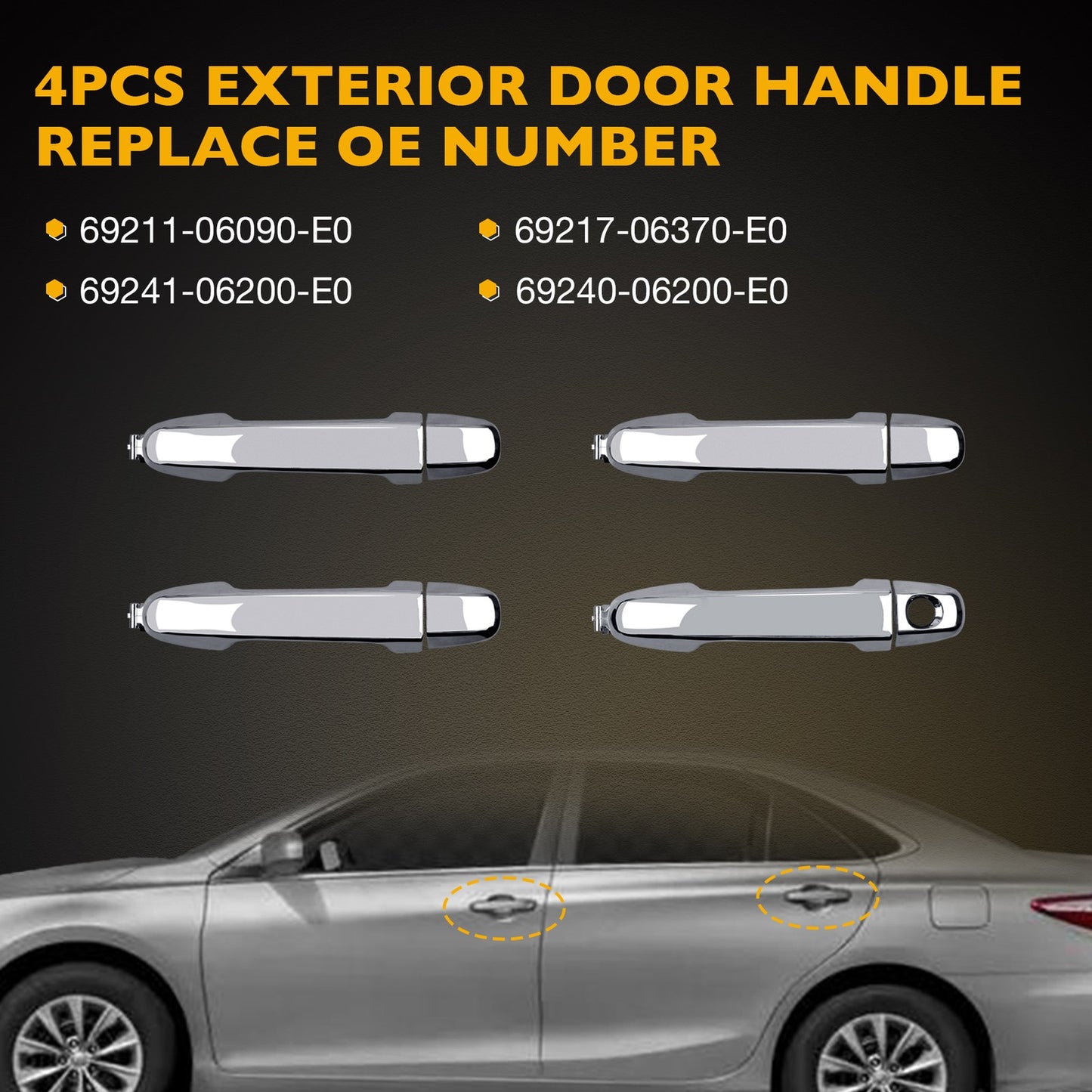4X Exterior Door Handles Front Rear Side LH RH Fit 2012-2017 Toyota Camry Chrome