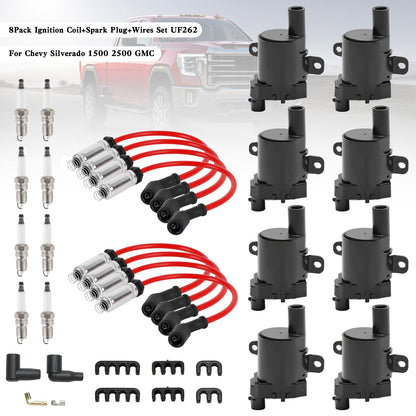 8Pack Ignition Coil+Spark Plug+Wires Set UF262 For Chevy Silverado 1500 2500 GMC