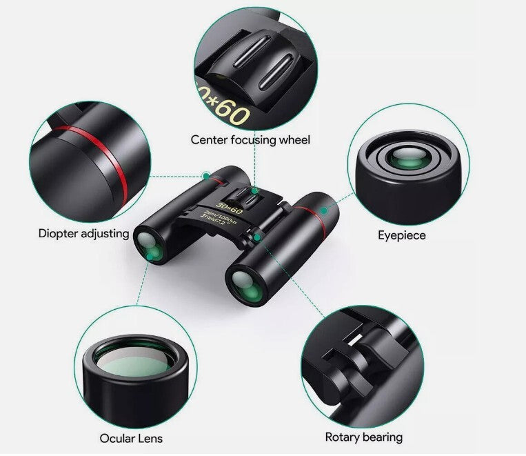 Binoculars 30x60 Zoom Outdoor Travel Compact Folding Telescope Hunting Day/Night