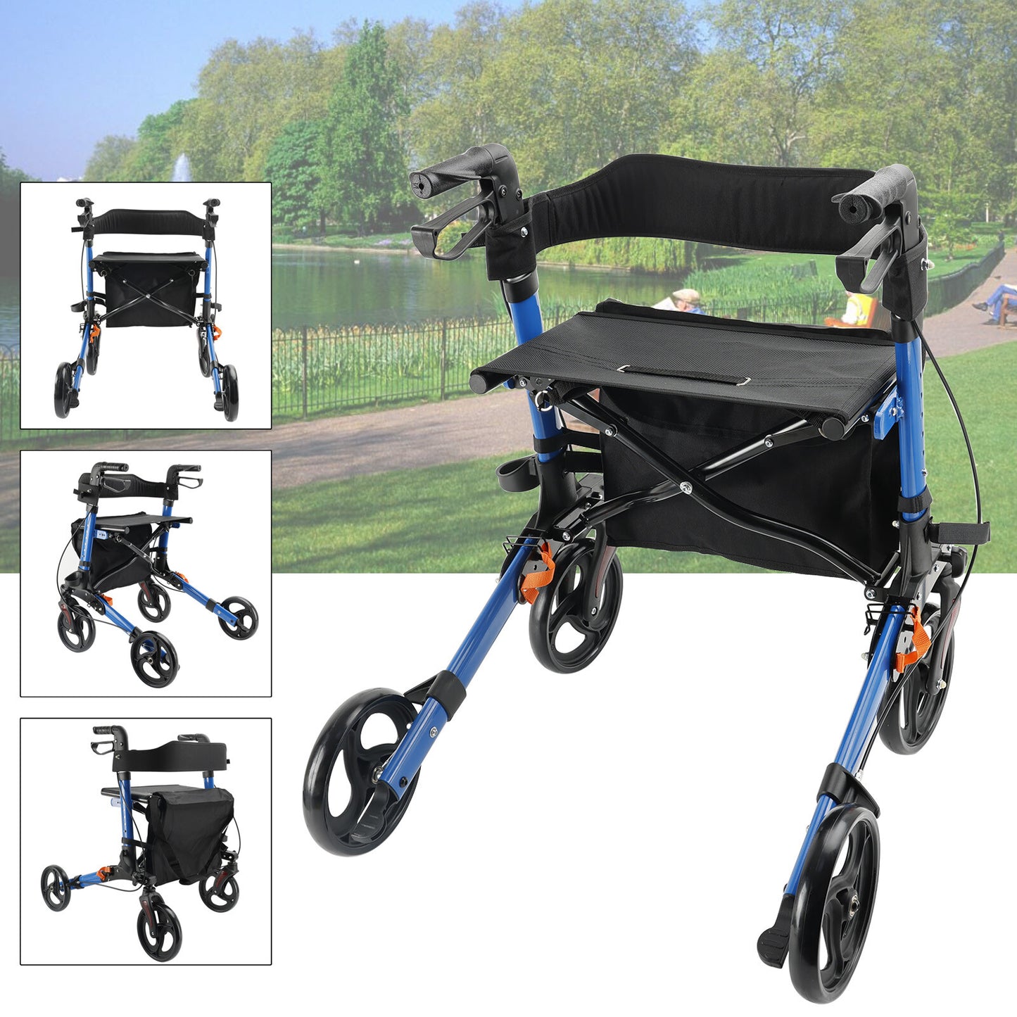 Rollator Walker with Seat for Seniors, 8" Wheels Walker, Lightweight, Adjustable
