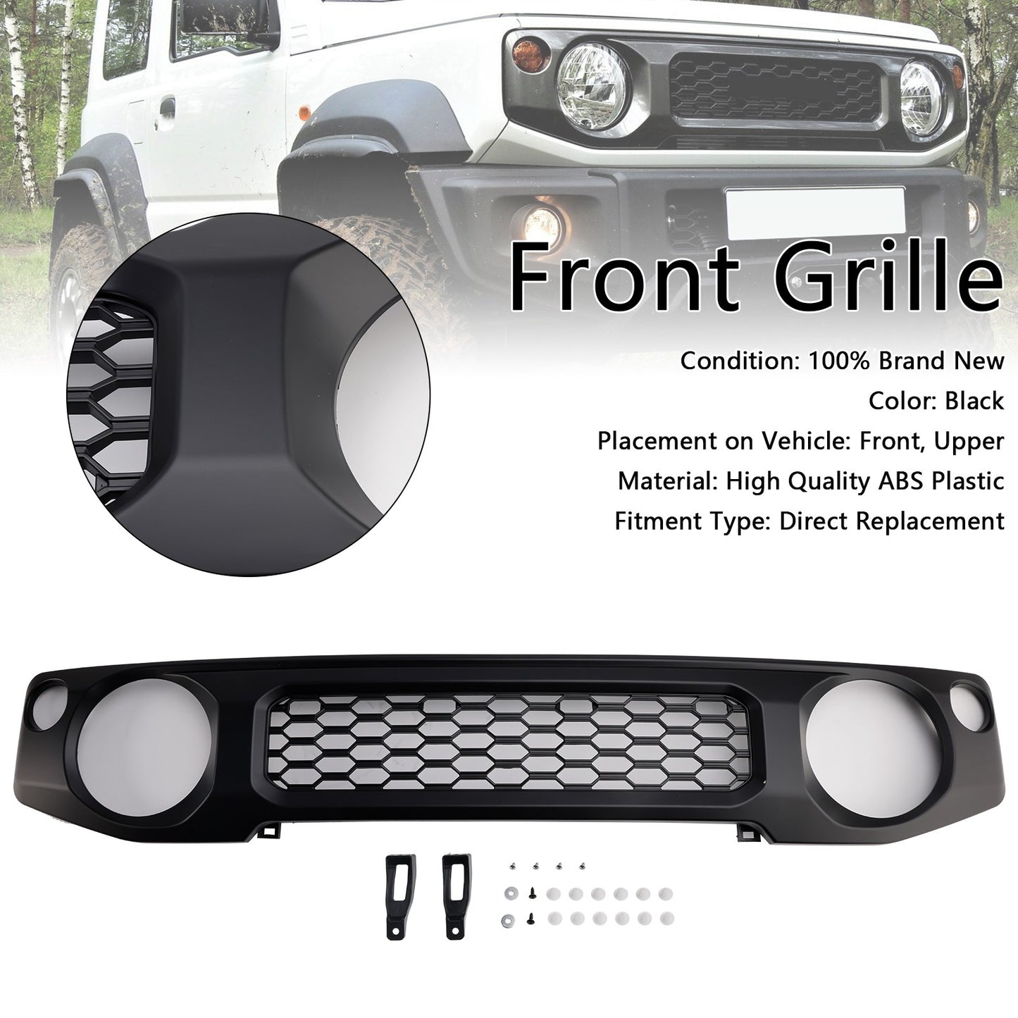 Black Honeycomb Front Bumper Grille Grill Fit Suzuki Jimny JB74 2019~2023