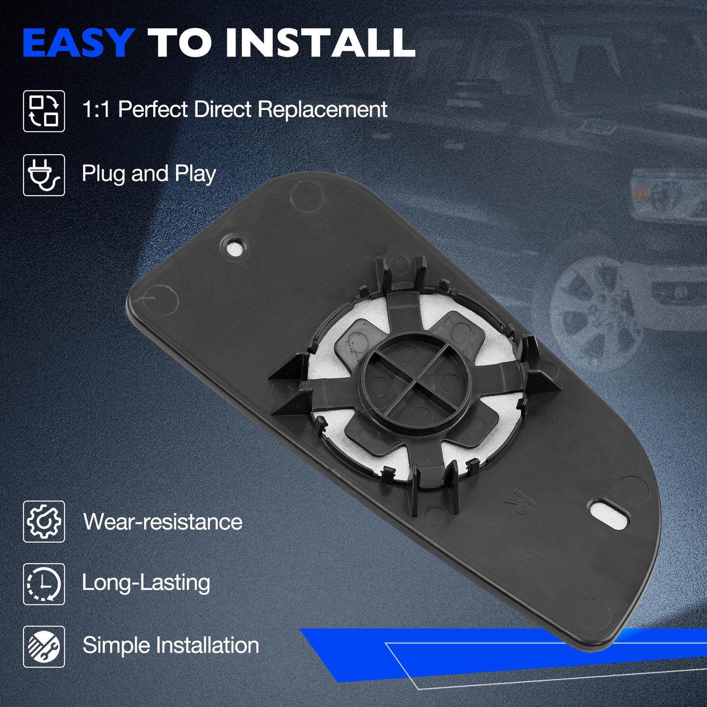 Passenger Right Upper & Lower Side Mirror Glass w/ Holder For 2010-2020 RAM 1500
