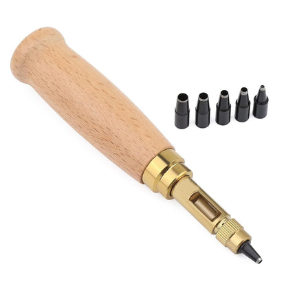 Manual Leather Hole Punch Tool with Handle 6 Replaceable Tips for Belt Bag Craft