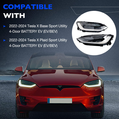 2x LED Headlight Assy Driver Passenger Side For 2022-2024 Tesla Model X Plaid