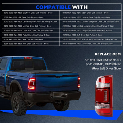 LED Brake Tail Light Assembly 55112991AD For 2019-2024 Ram 1500 Rear Left Driver