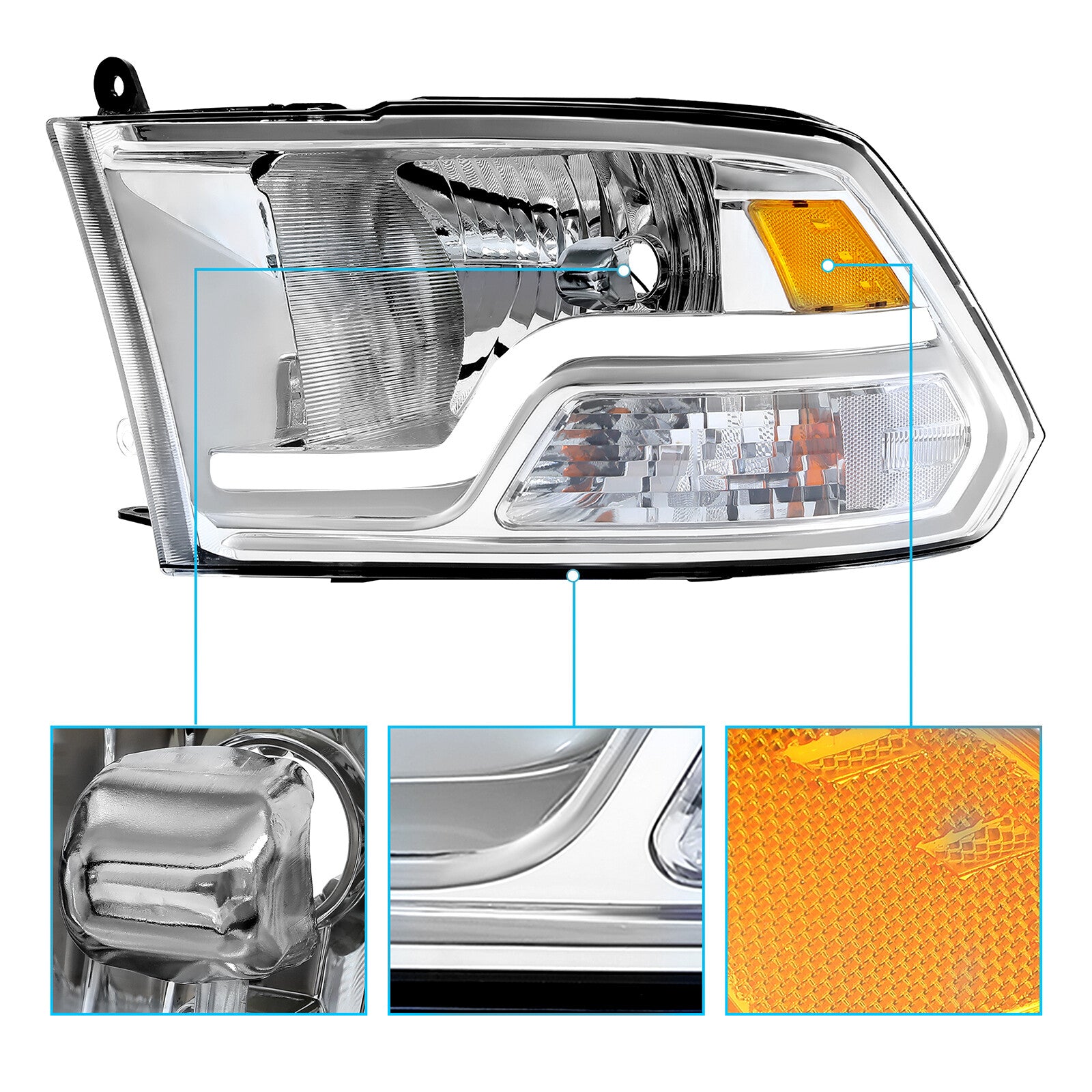 Solid Spare For 09-18 Dodge Ram 1500 2500 3500 Sequential Turn Signal Headlights w/LED DRL