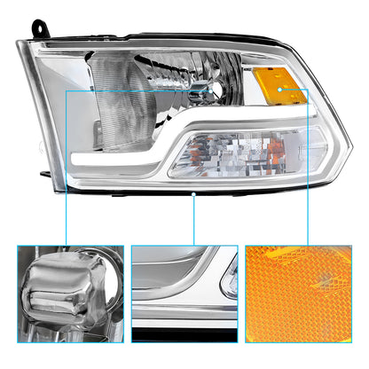 Solid Spare For 09-18 Dodge Ram 1500 2500 3500 Sequential Turn Signal Headlights w/LED DRL