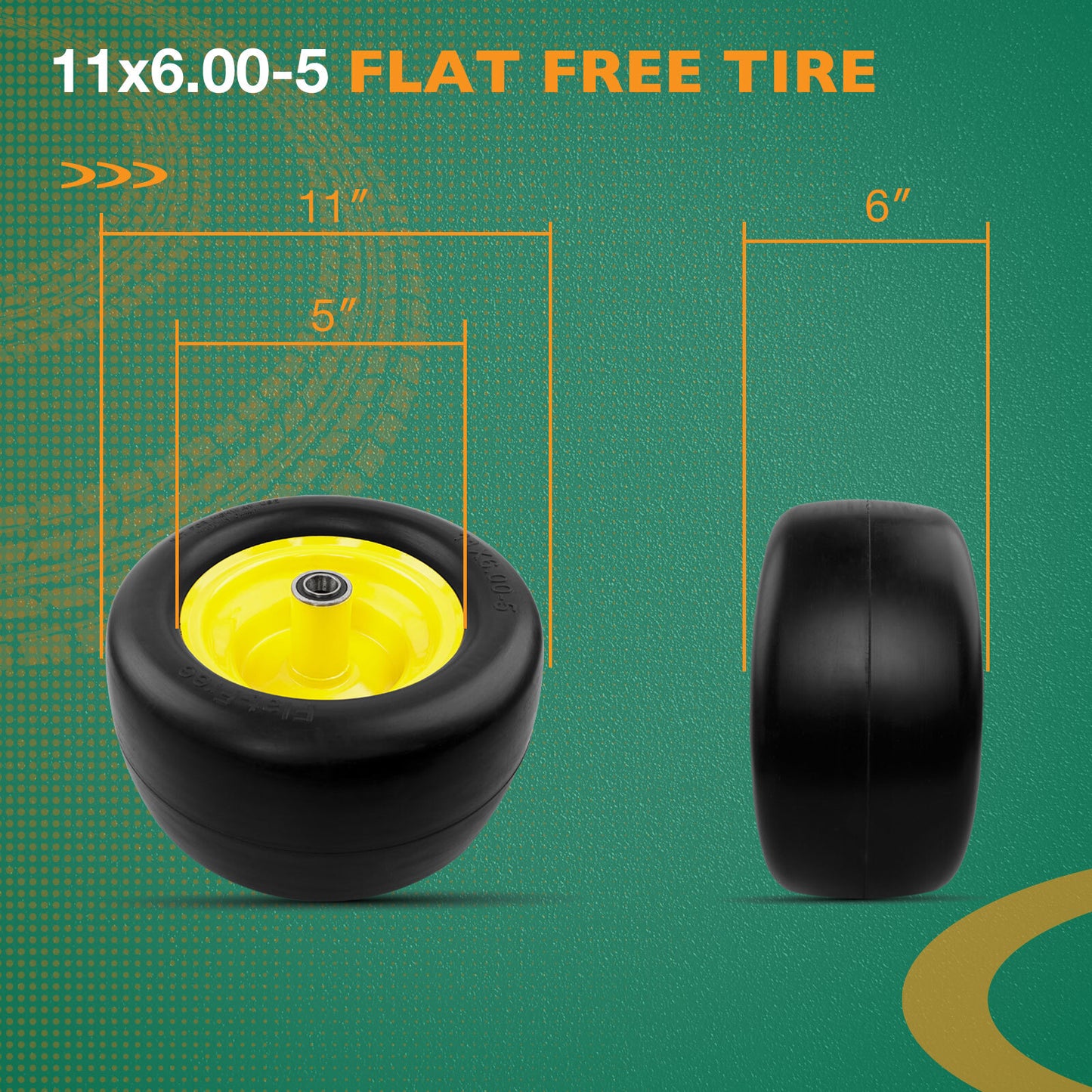 2x 11x6.00-5 Front Flat Free Tire Wheel Set w/ Bearings For Zero-Turn Lawn Mower