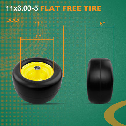 2x 11x6.00-5 Front Flat Free Tire Wheel Set w/ Bearings For Zero-Turn Lawn Mower